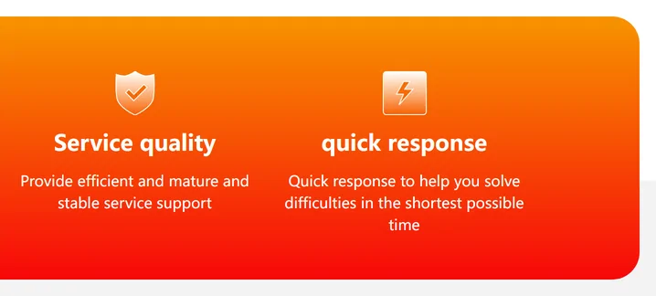 Two of the four promise tiles on the official home page, headed service quality and quick response, each with one line of explanation