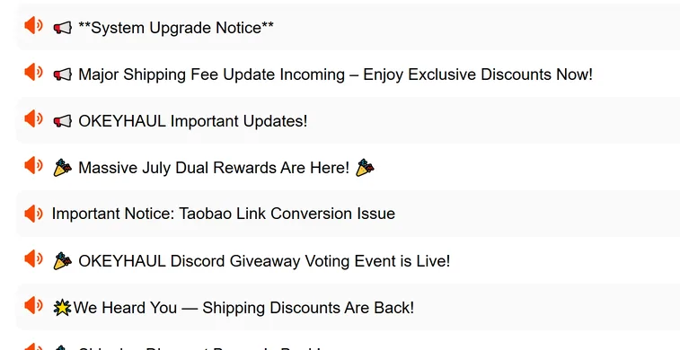 Older entries in the official notice centre, further down the same list